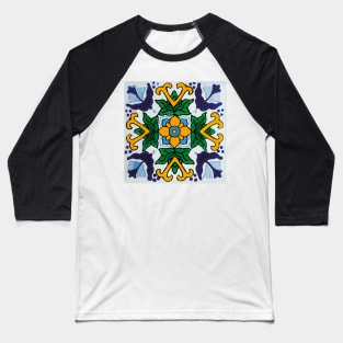 Floral baby blue mexican tile retro pattern Baseball T-Shirt